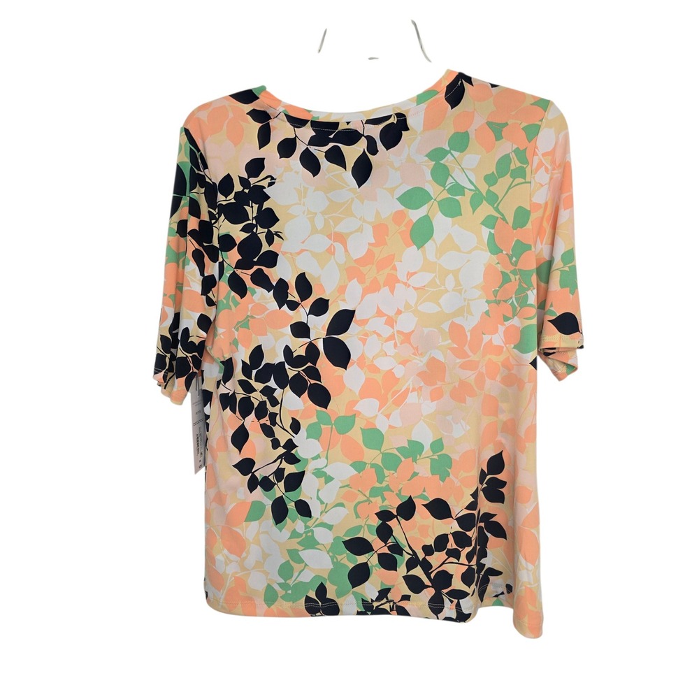 Liz Claiborne Petite Medium PM Papaya Leaf Keyhole Knit Top Elbow Sleeve NWT - Picture 9 of 11